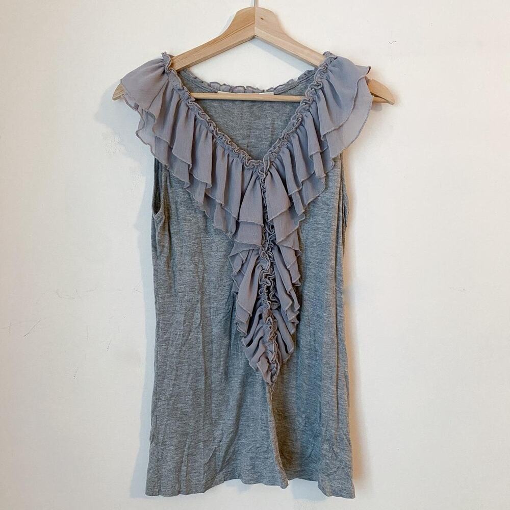 Vintage Grey Ruffled Boho Blouse Women's M Y2K
